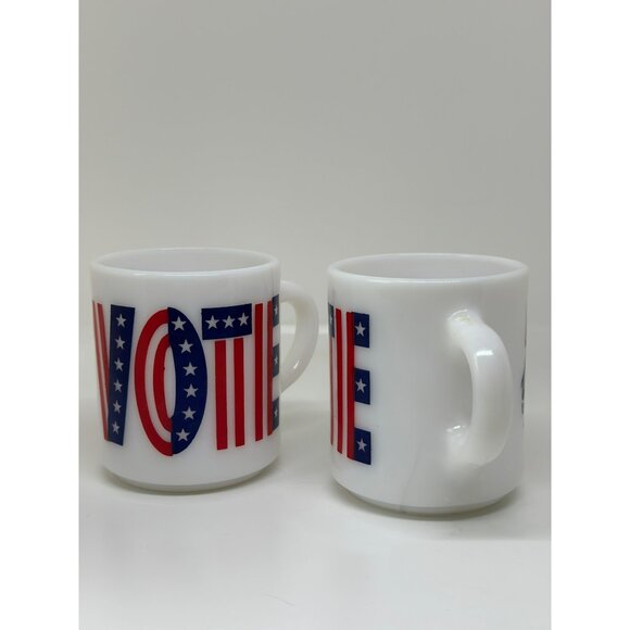 VTG Milk Glass Mugs With Patriotic "Vote" & "Try It Youll Like It" Graphics - Picture 3 of 7